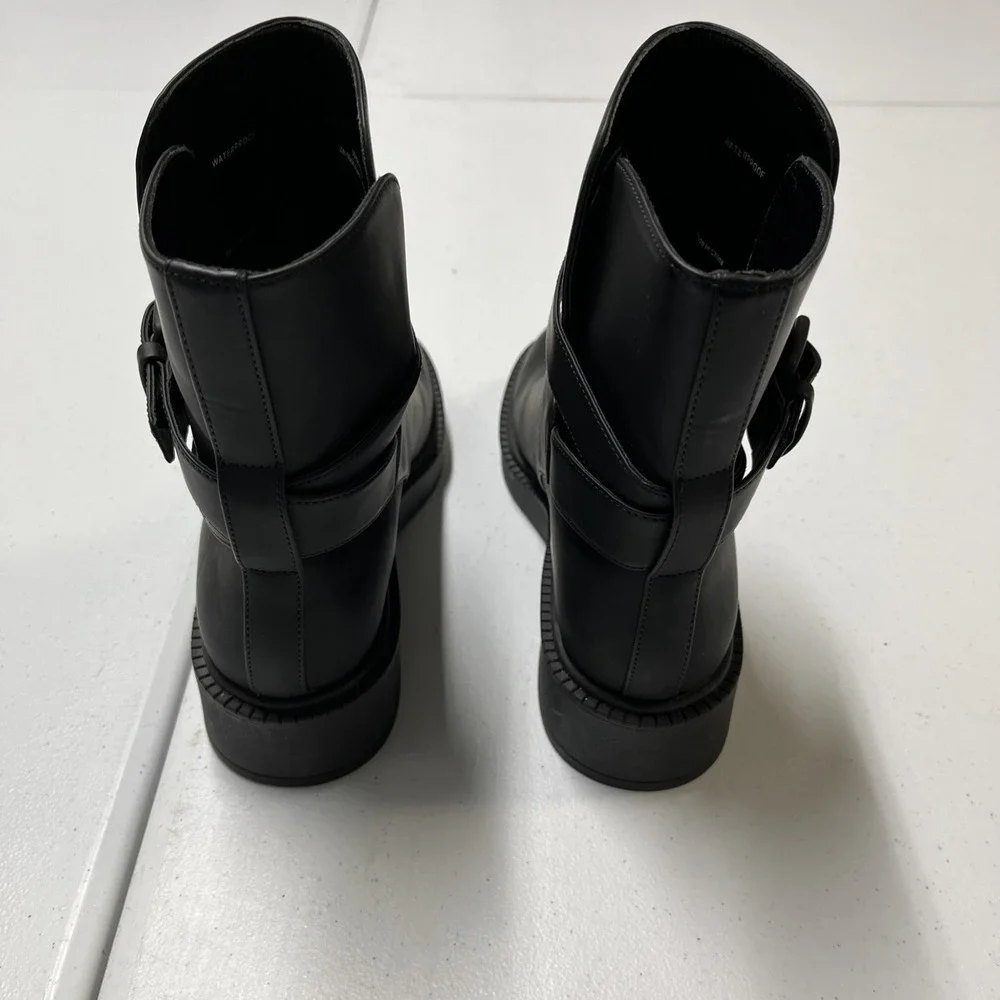 Vince Kaelyn Black Waterproof‎ Ankle Boot Womens Size 6 Moto Utility Chunky Sole